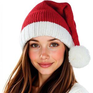 Santa Hat Christmas Hat Xmas Adult Women Men Washable Fade-restant Knitted Soft
